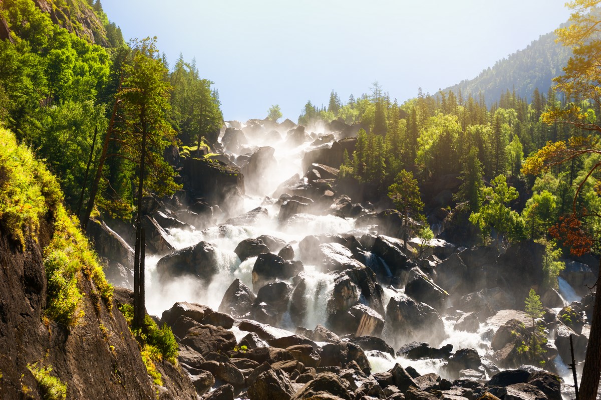 Summer landscape of Uchar waterfall in Altai mountains, Altai Republic, Siberia, Russia